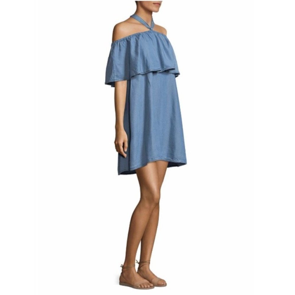 Rebecca Minkoff Havasu Chambray Dress Blue Off Shoulder Halter Mini 4
